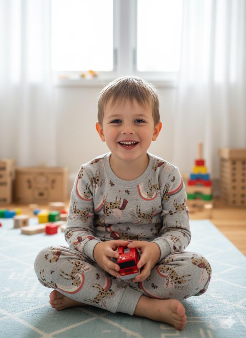 Premium winter Light grey full-sleeve co-ord set featuring playful animal and rainbow prints