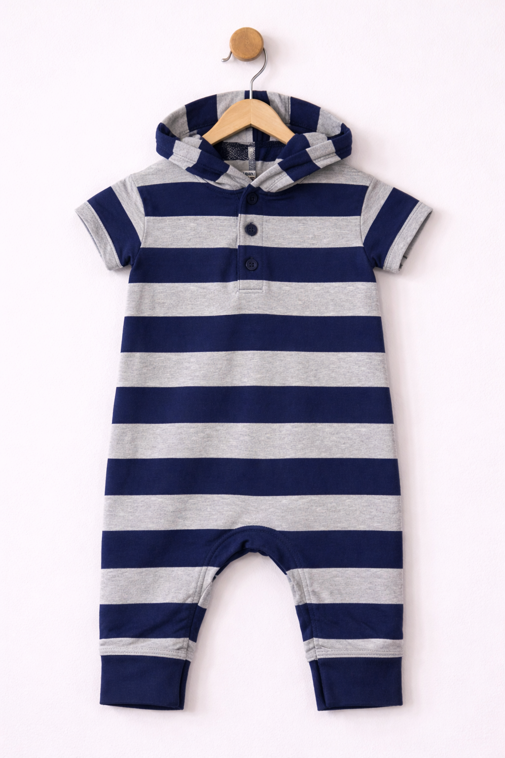 Grey with navy Hoodie -Baby Jumpsuits