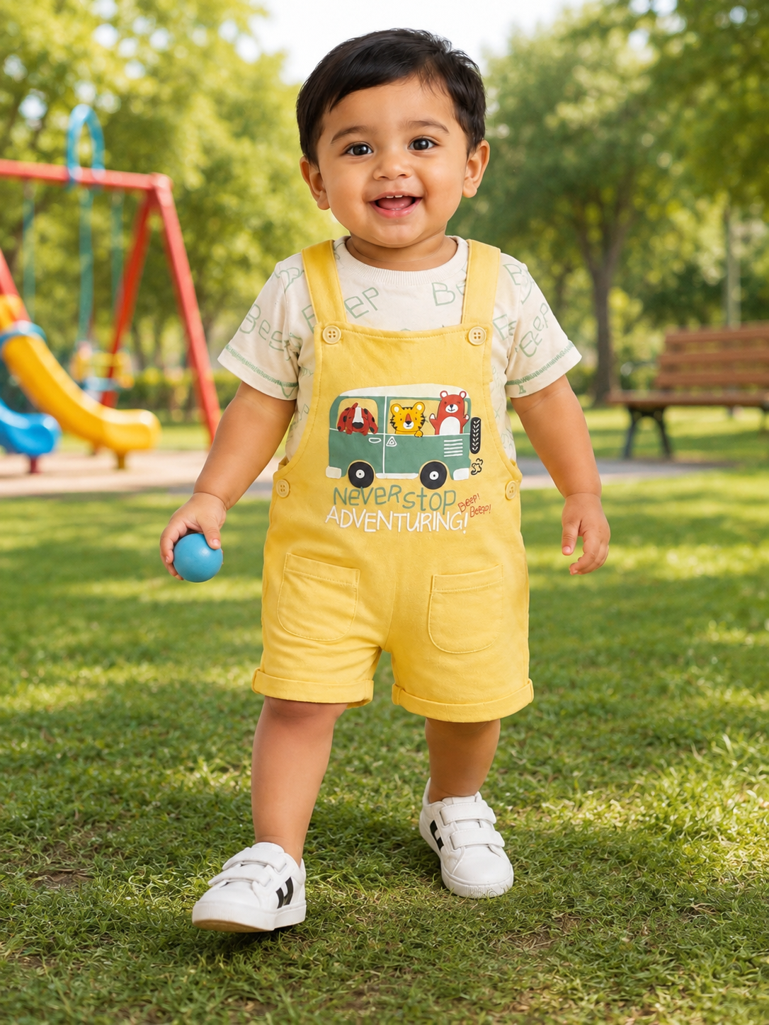 Yellow & white -Dungaree Loop knit
