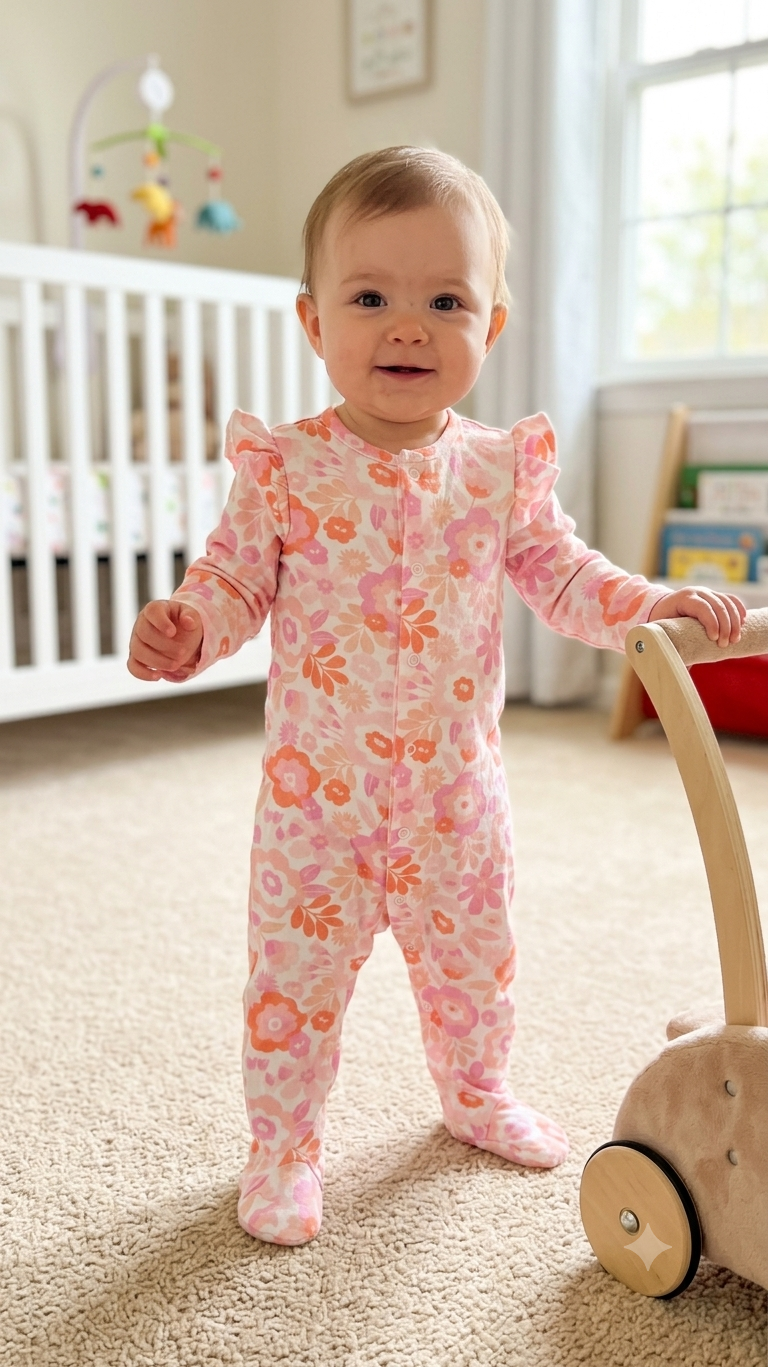 Pink with white flower Baby high quality jumpsuit