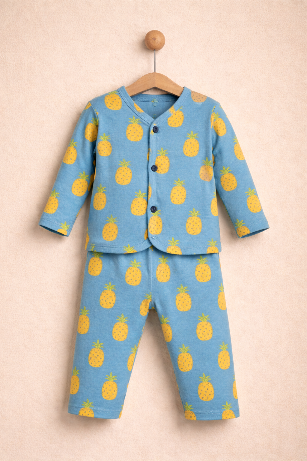 Bright blue jabla set bursting with cute yellow pineapples