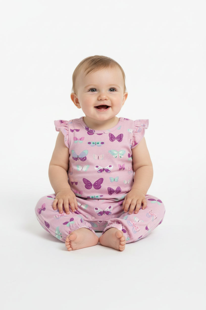 purple, mint green, and white butterfly prints  - baby Jumpsuit