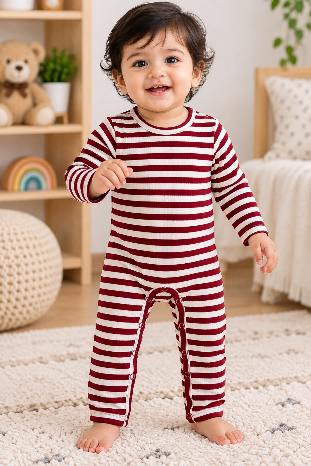 Marron with white line Baby High quality jumpsuit