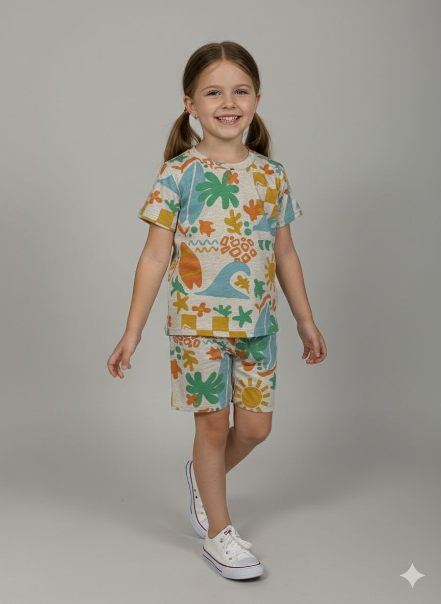 Beach theme-Half sleeve Shorts Set