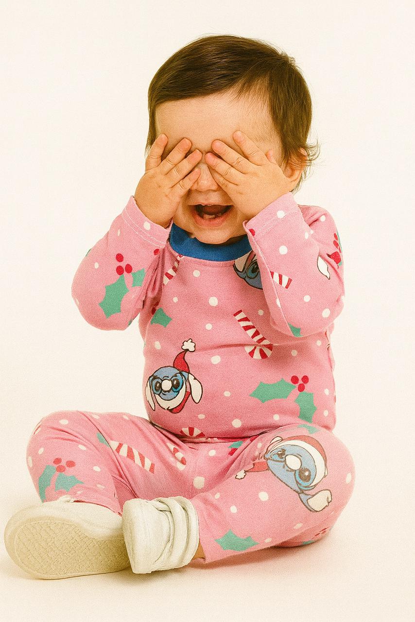 Premium Loop Net pink full-sleeve co-ord set decorated with adorable holiday-themed prints