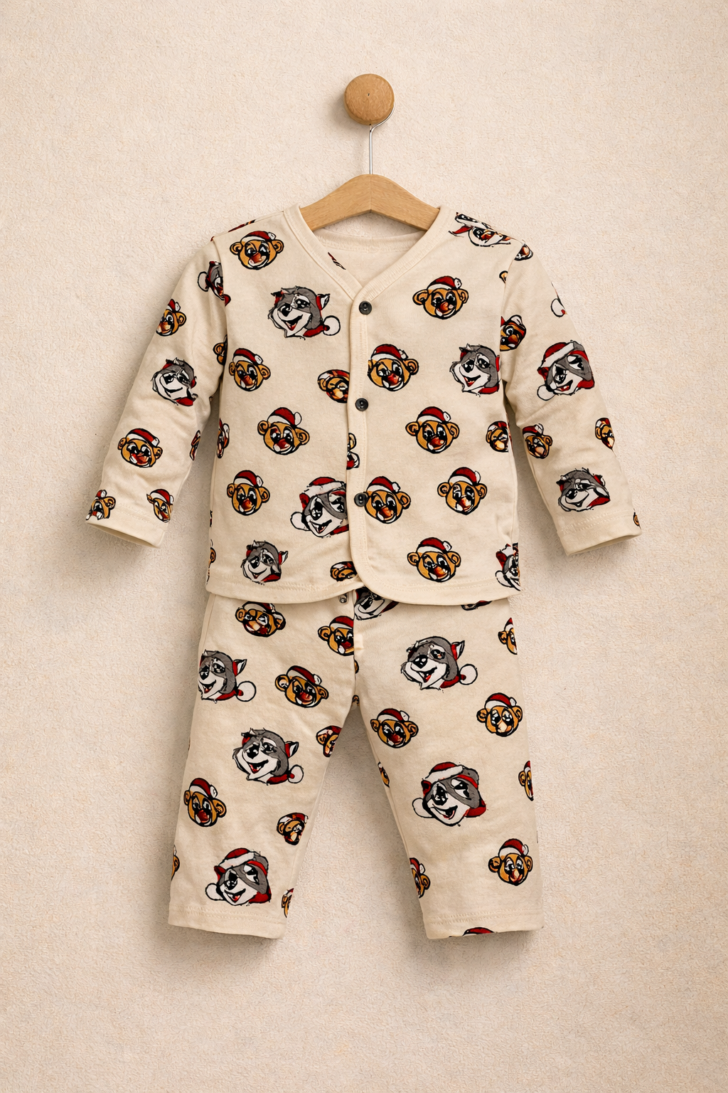 A cosy cream jabla set filled with playful cartoon animal faces