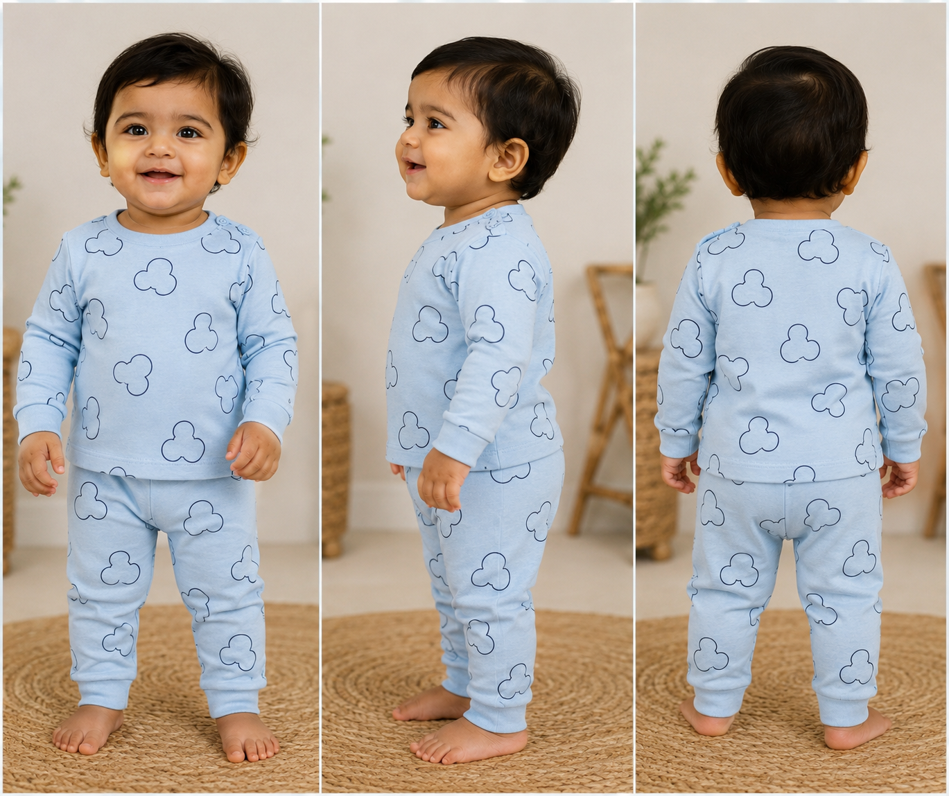 Pastel blue teddy  face - full sleeve Co-ordrs set