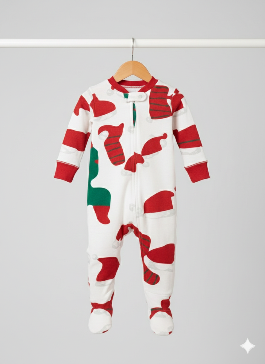 Christmas Print Baby Sleepsuit – Soft & Cozy Winter Wear 🎄