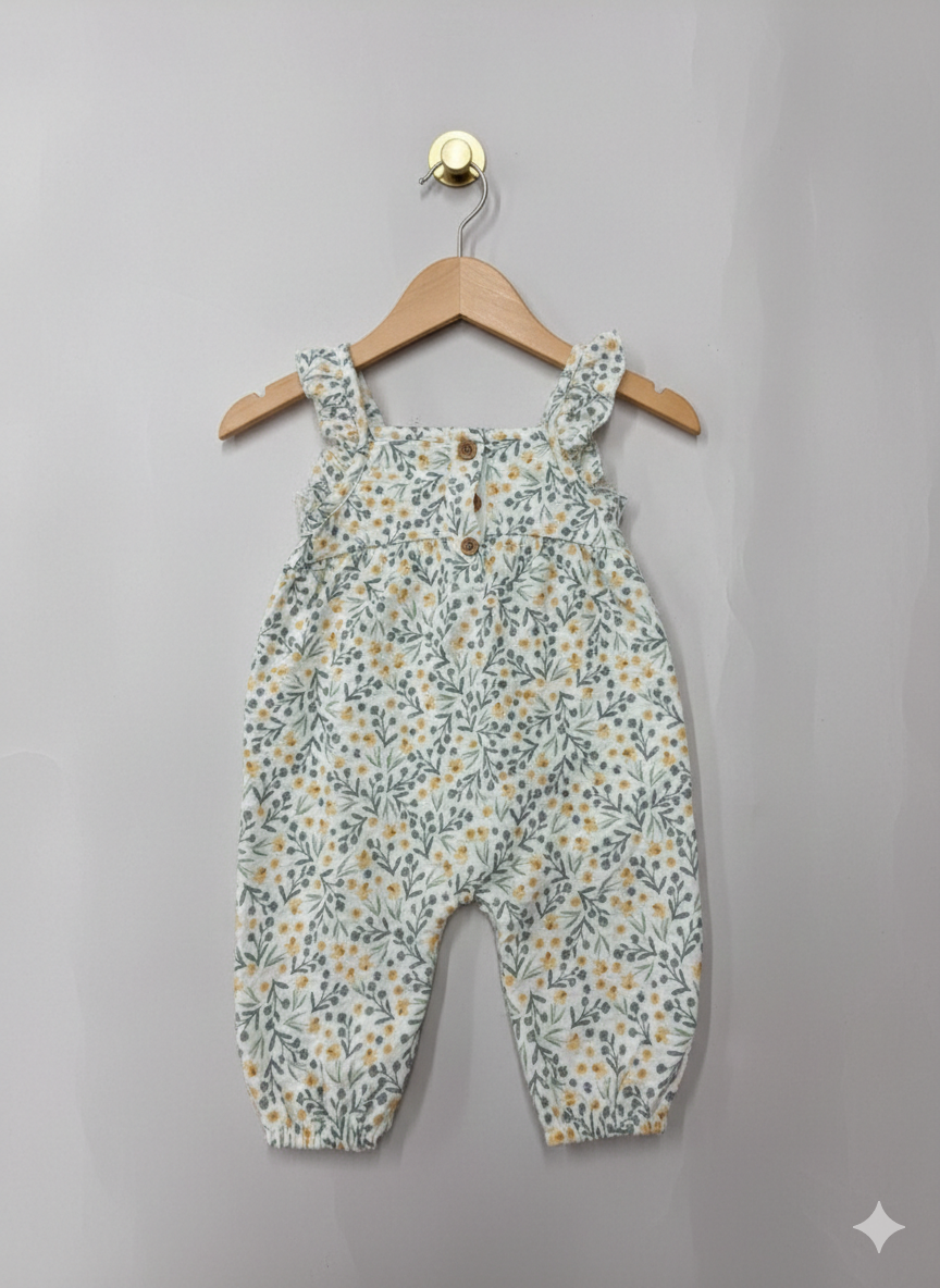 Green with yellow  multi floral- Baby Jumpsuit
