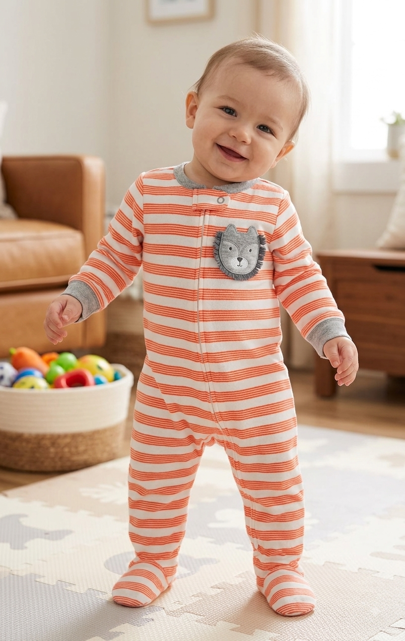 Orange & white line lion 🦁 With show baby high quality jumpsuit