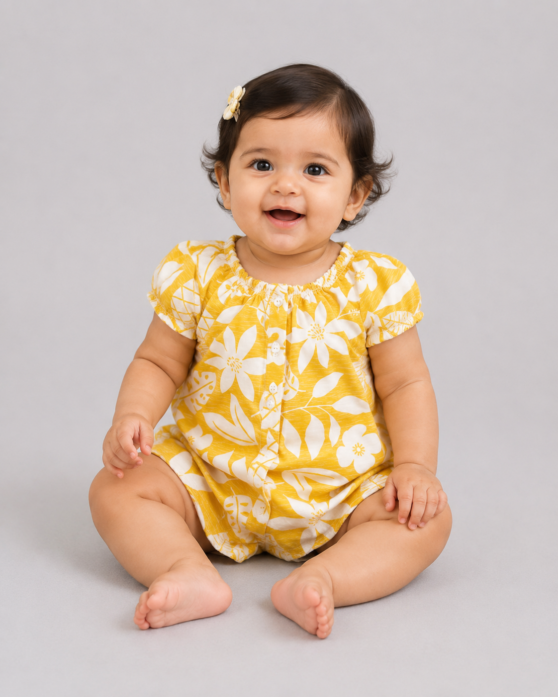Yellow with white leaves- Baby half Jumpsuits
