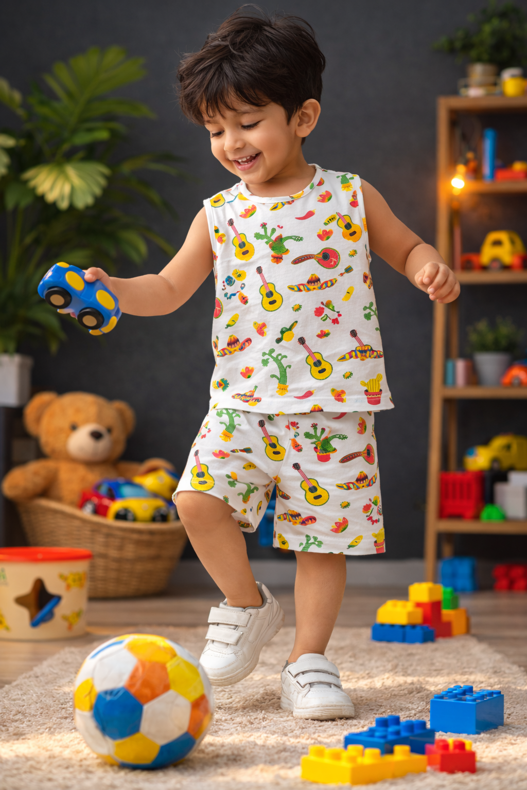 Cheerful multicolor print-Sleeveless co-ords