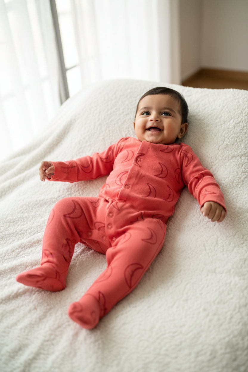 Darker coral moon prints  - Baby Jumpsuit