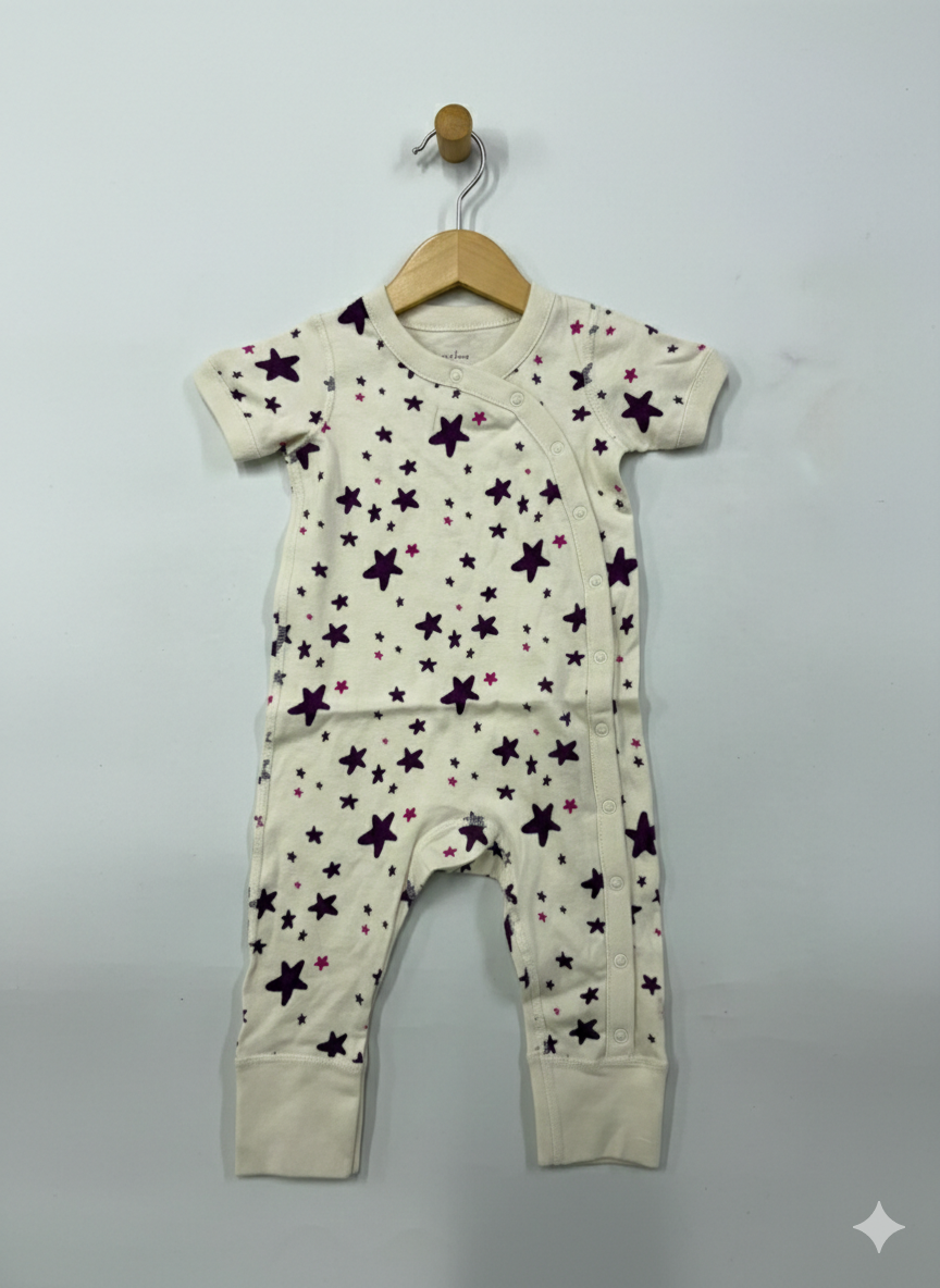 Beige based Purple  star-Baby Jumpsuit