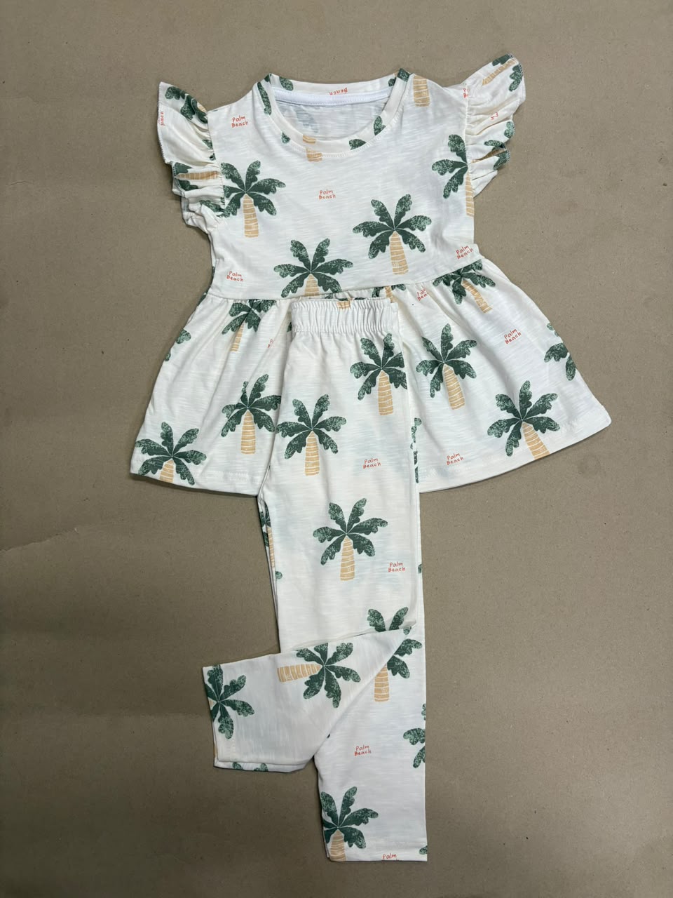 Green palm tree 🌴 print -Peplum Girls set