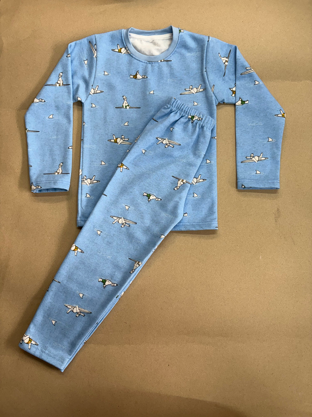 Sky Blue with White, Grey & Olive Green Airplane Print -Premium winter wears LoopKnit