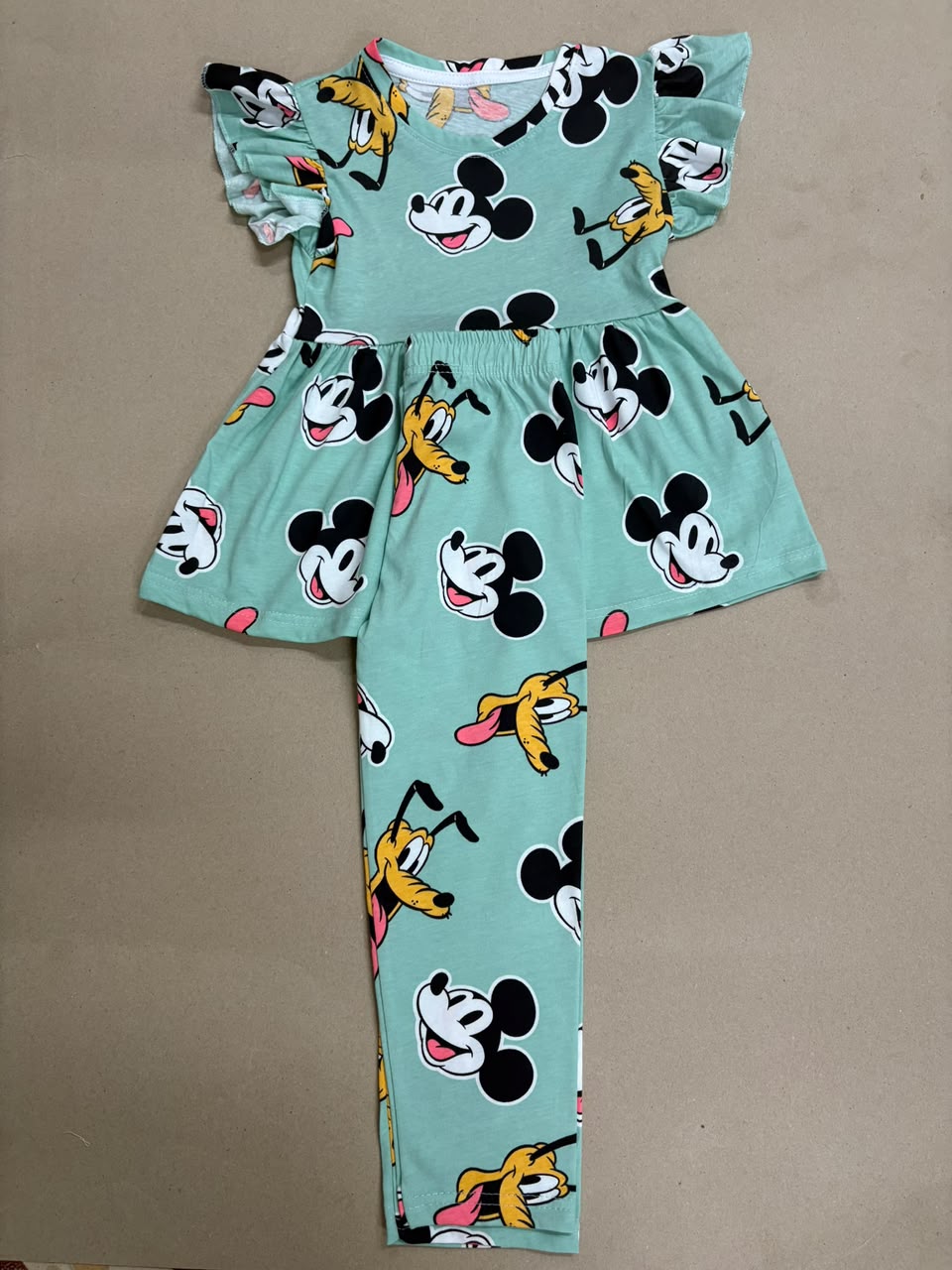Charming sea green Mickey Mouse print-Peplum Girls set