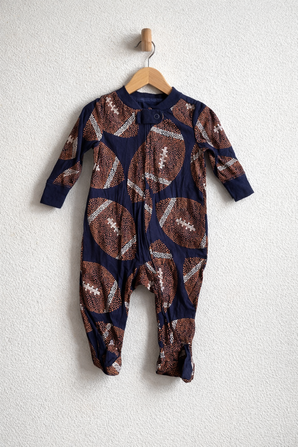 Rugby ball  Print Navy Baby Footed  -Jumpsuits