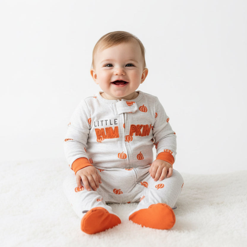 light grey with bright orange pumpkin prints - jumpsuit