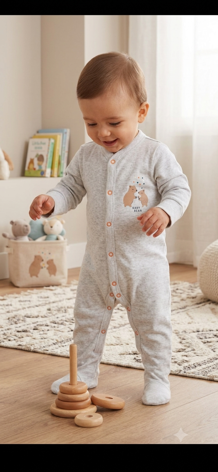 Half grey baby bear 🐻( snap button )Baby High quality jumpsuit