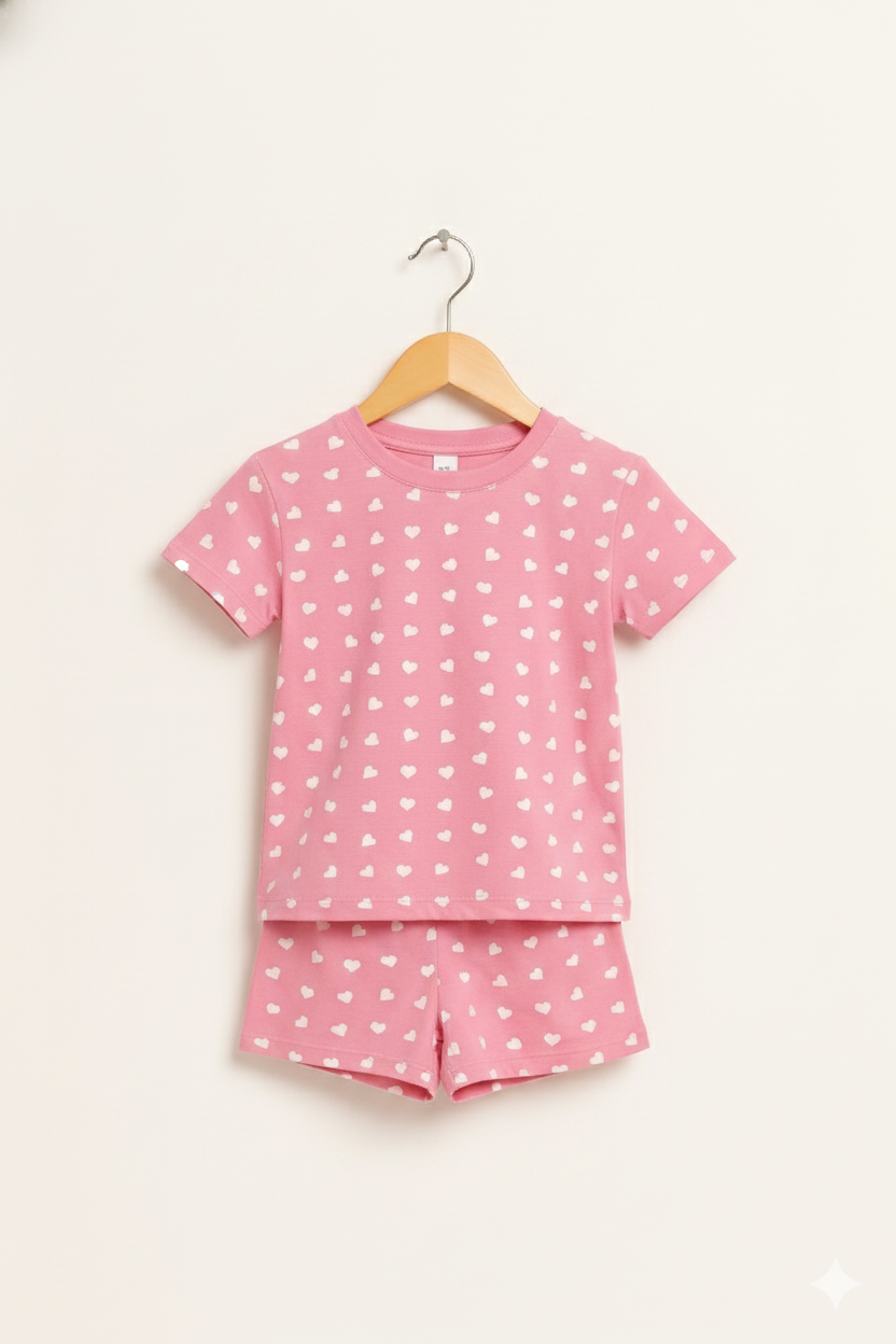 Soft cotton   pink with cute white heart prints — comfy, breathable, and perfect for everyday wear.