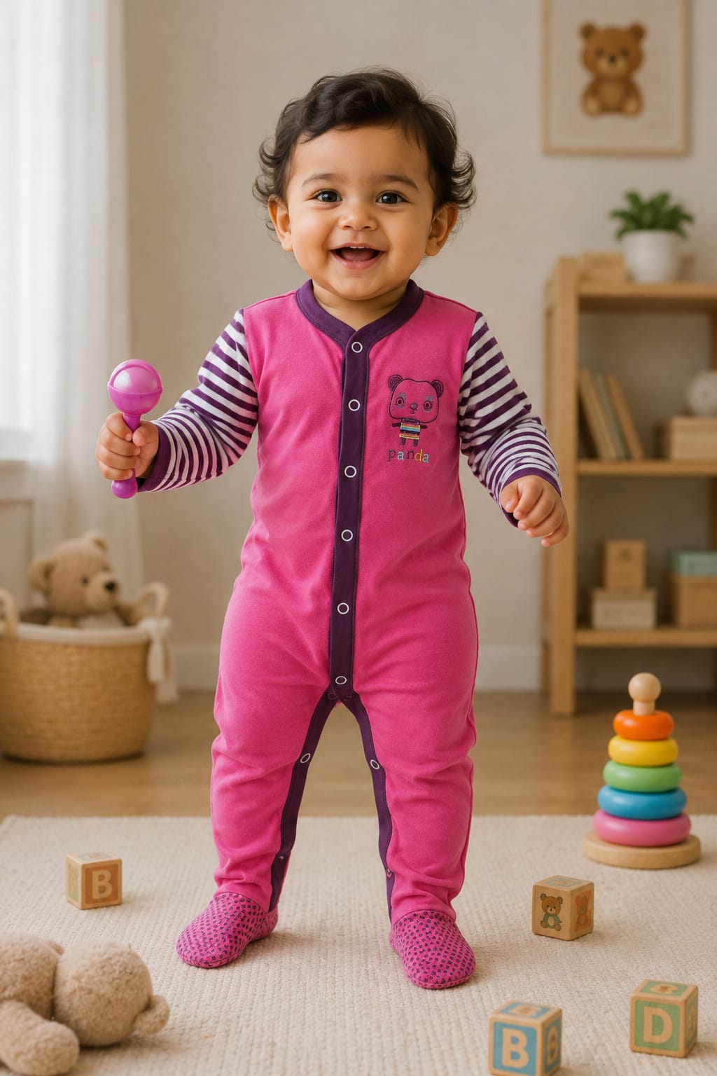 Pink violet with shoes (snap button )Baby high quality jumpsuit