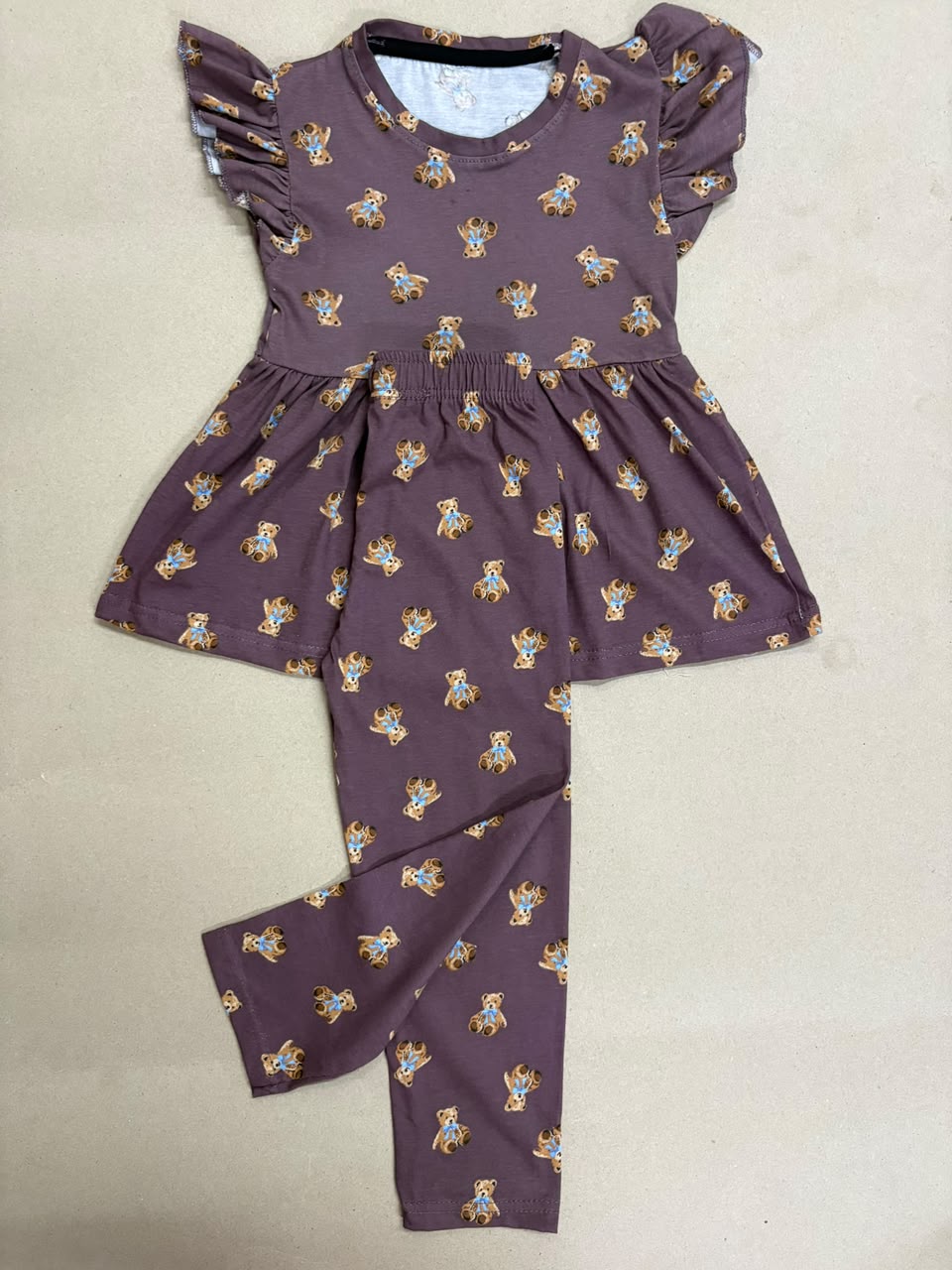 Teddy bear print  -Peplum Girls set