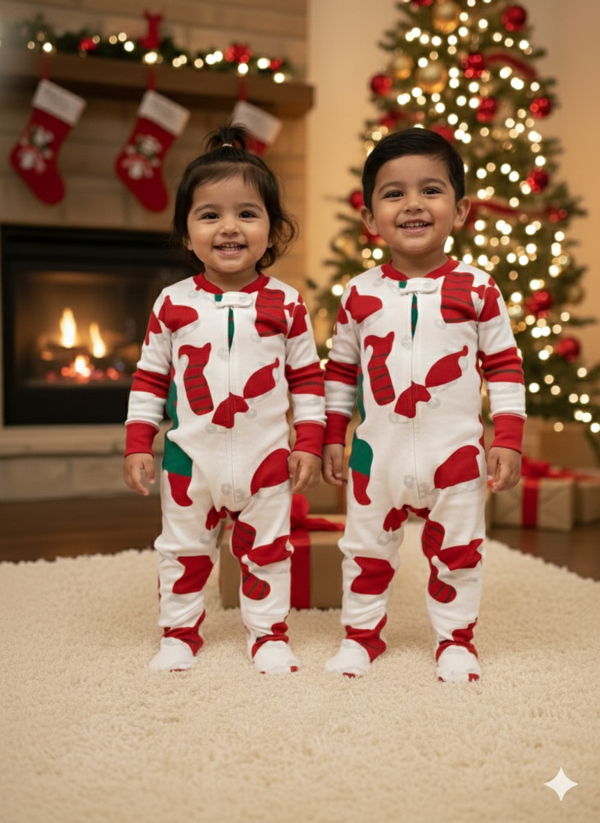 Christmas Print Baby Sleepsuit – Soft & Cozy Winter Wear 🎄
