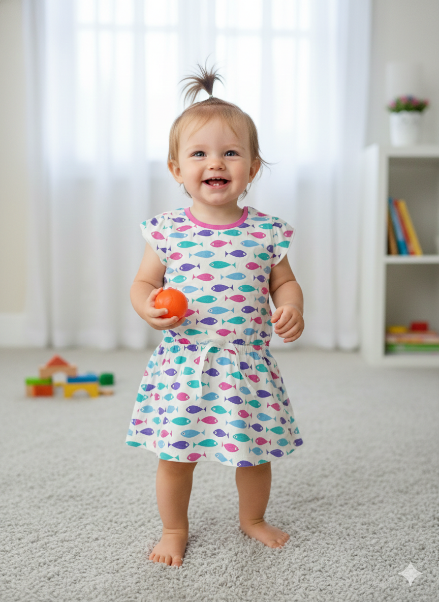 Multi colour fish-Baby Sleeveless frock