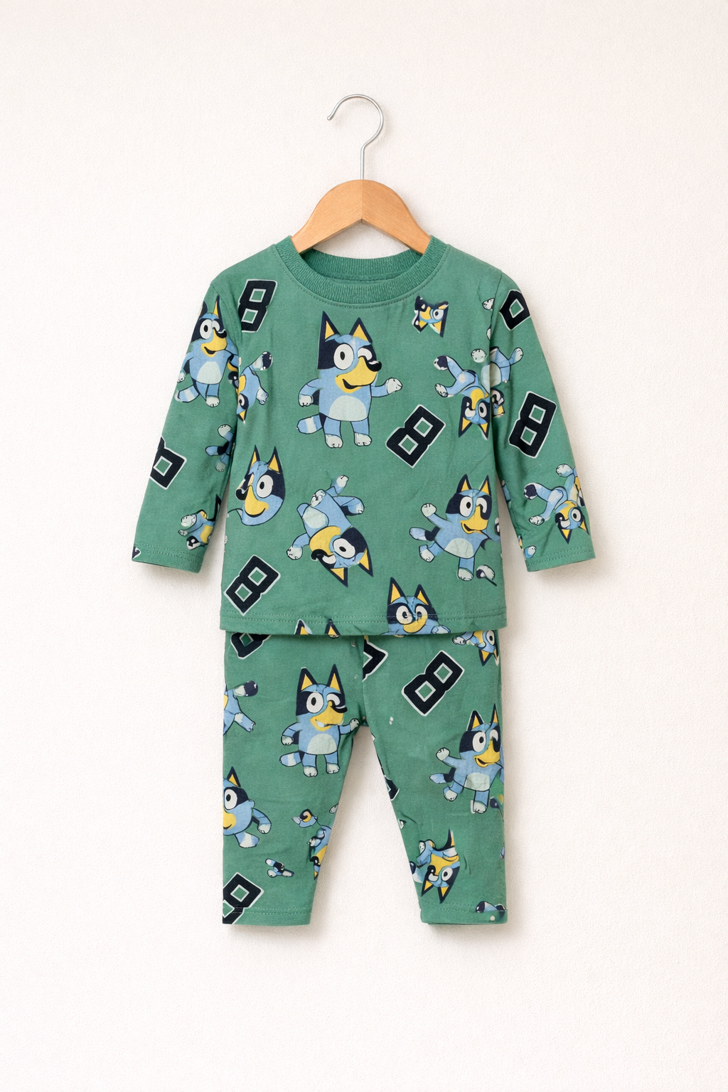 Baby Co -Ord set full sleeve  green full-sleeve co-ord set featuring cute cartoon dog prints(snap button)