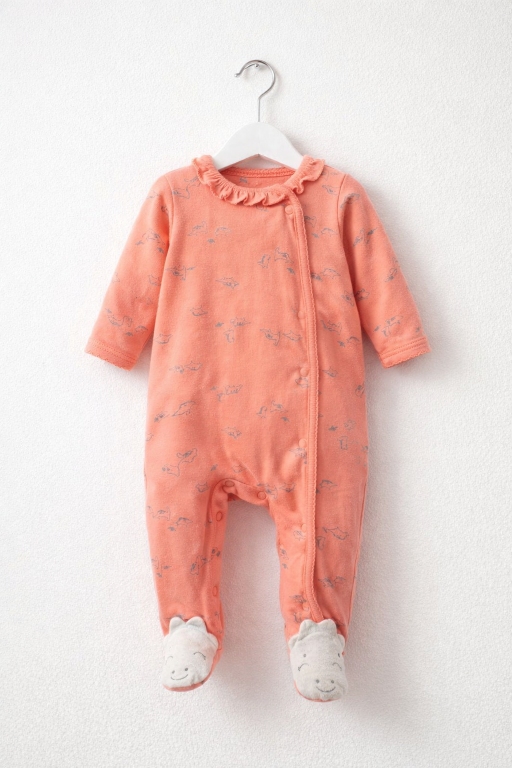 Orange smill dinosaur-High Quality Baby Jumpsuit