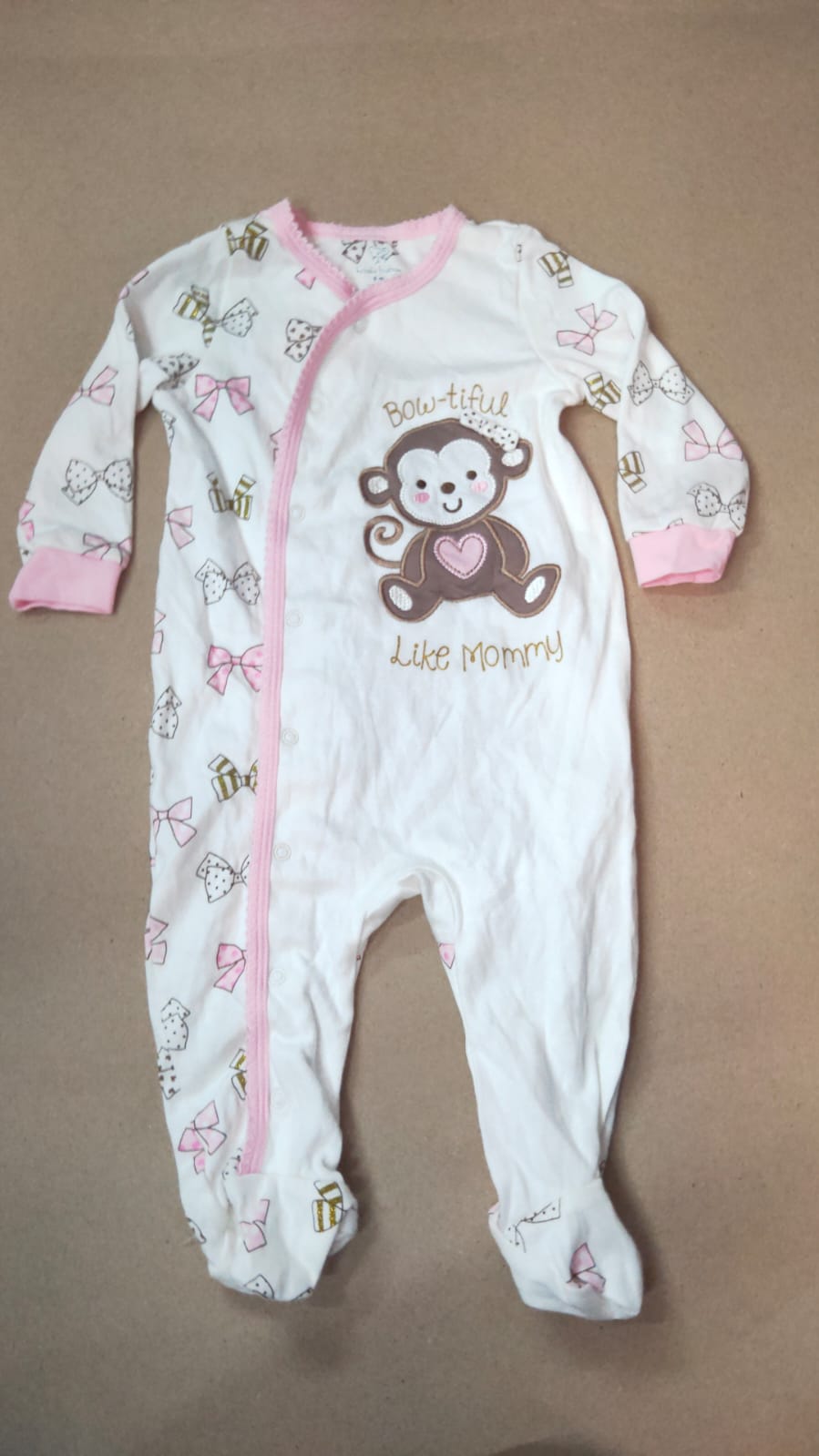 White with monkey 🐒 with shoes (snap button)-Baby high quality jumpsuit