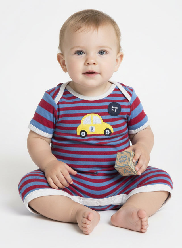 Red and blue stripe yelllow car print 🚗 -Baby High Quality half Jumpsuits