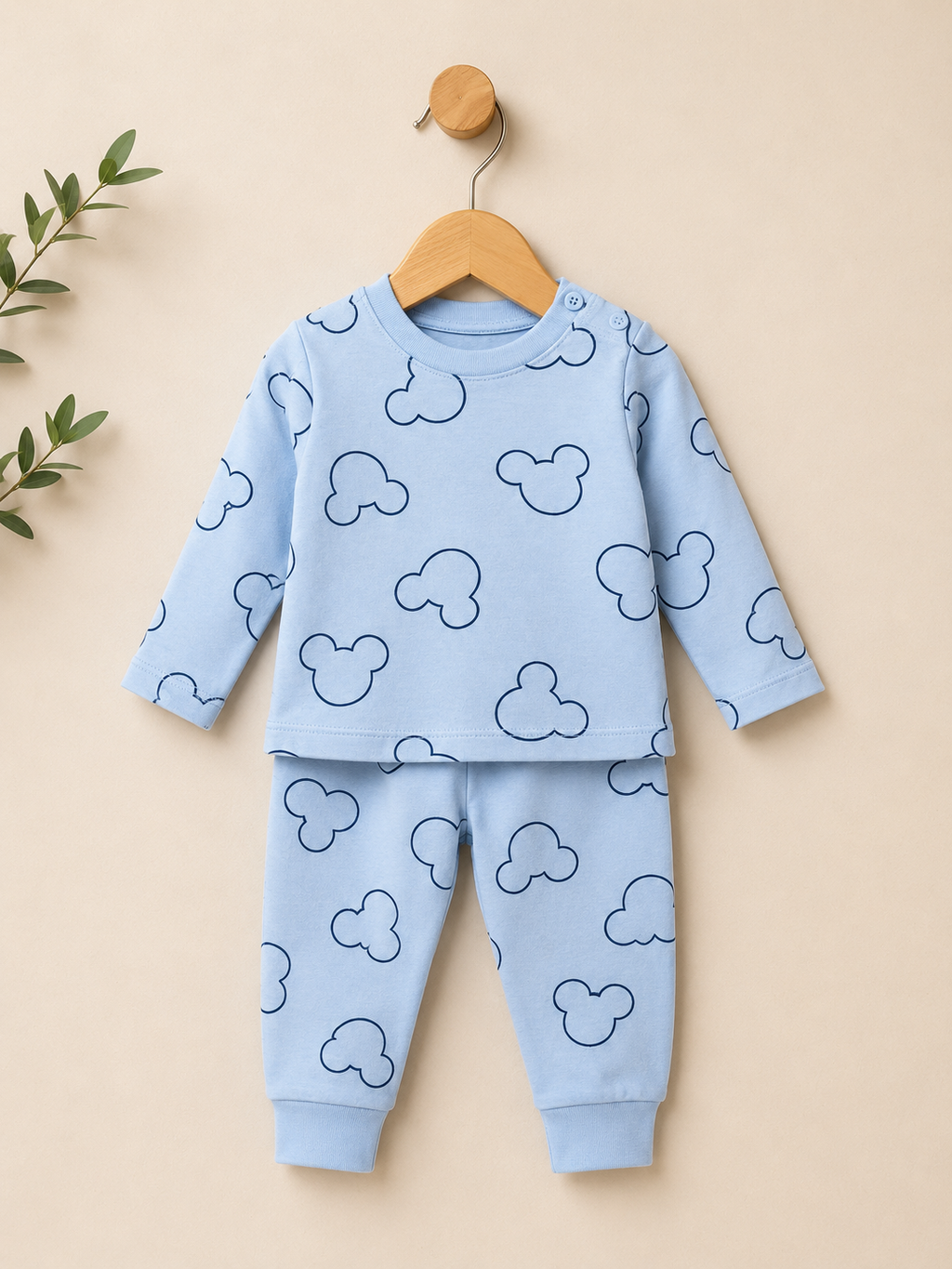 Pastel blue teddy  face - full sleeve Co-ordrs set