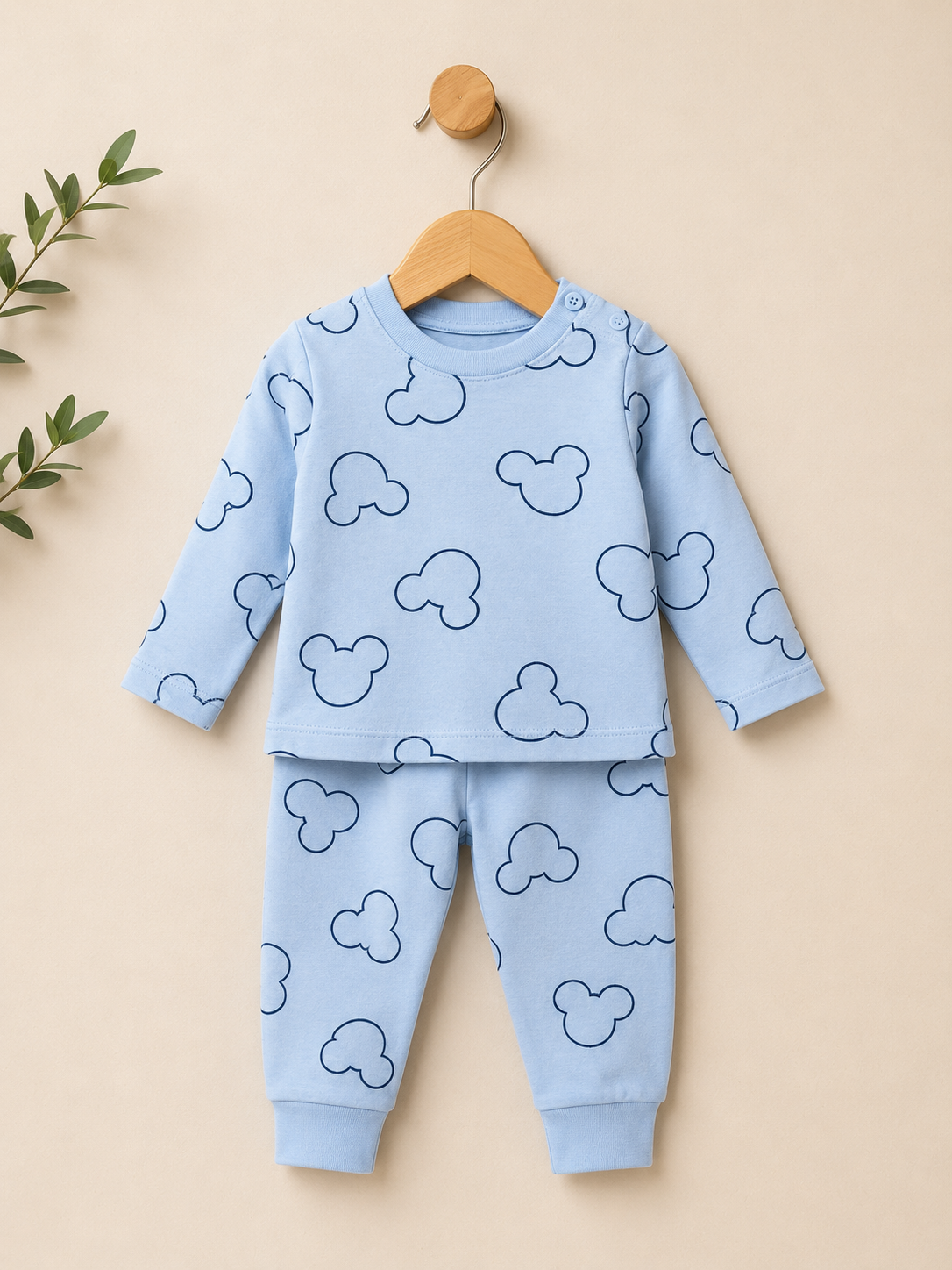 Pastel blue teddy  face - full sleeve Co-ordrs set