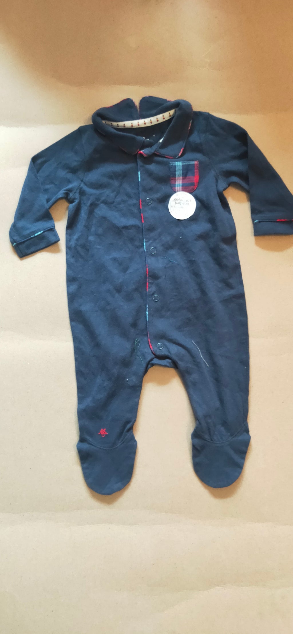 Dark blue checked pocket Baby High quality jumpsuit