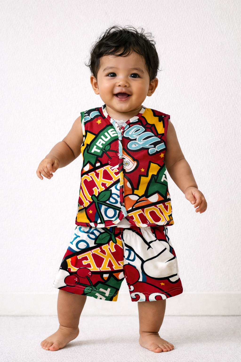 Colorful graphic print -Sleeveless Jabla shorts set