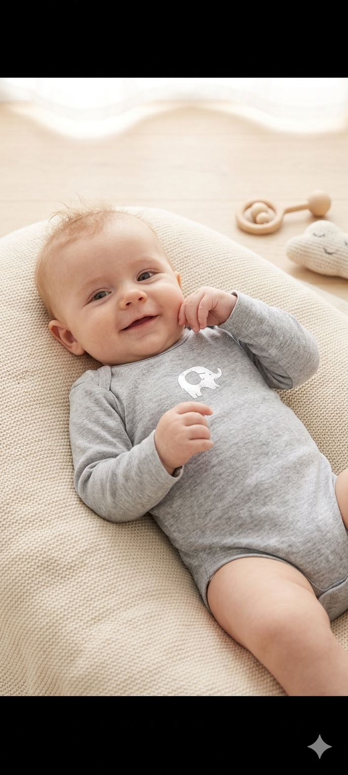 Grey  with elephant full sleeve -Baby Romper