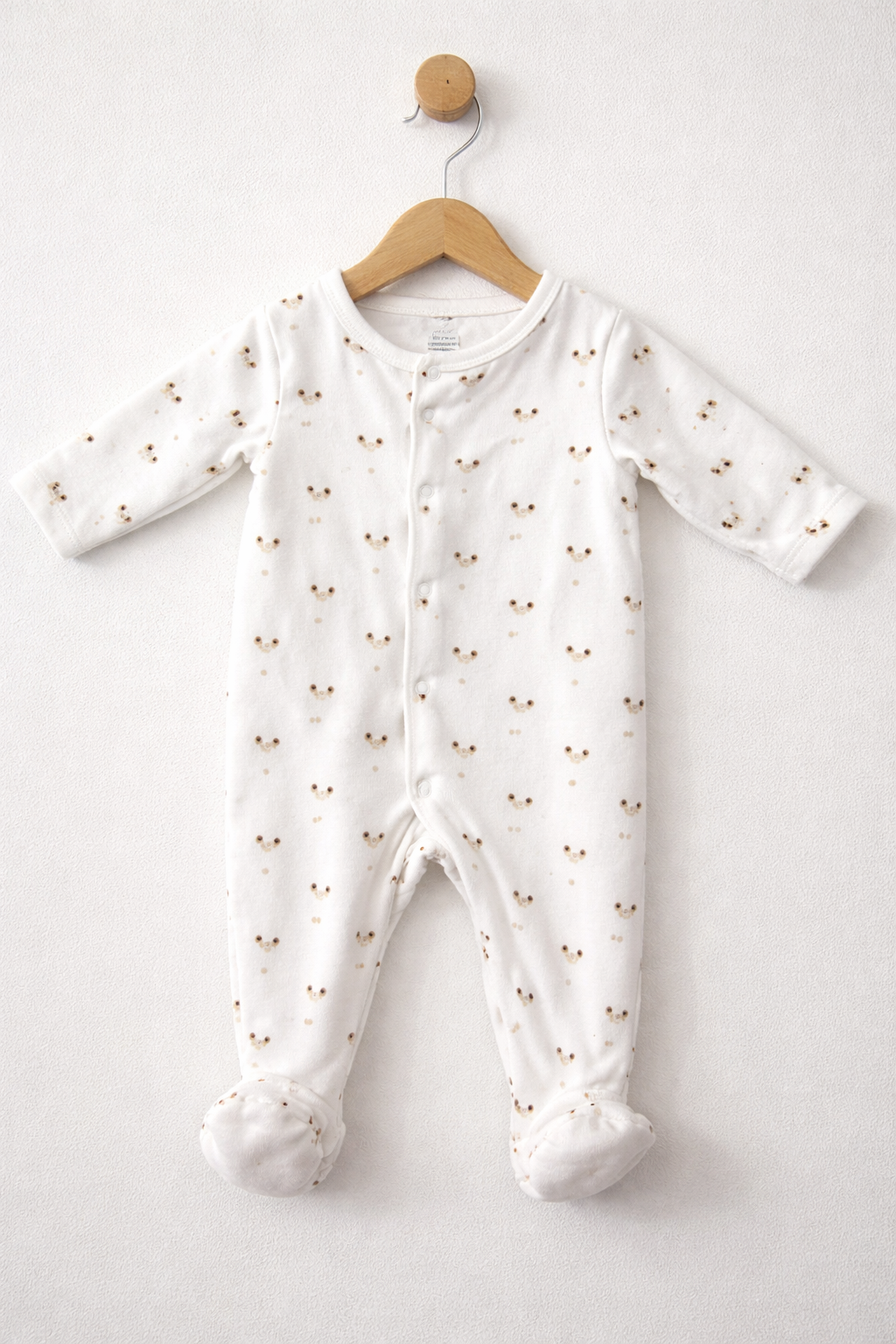 White with small brown teddy - Baby full Jumpsuit