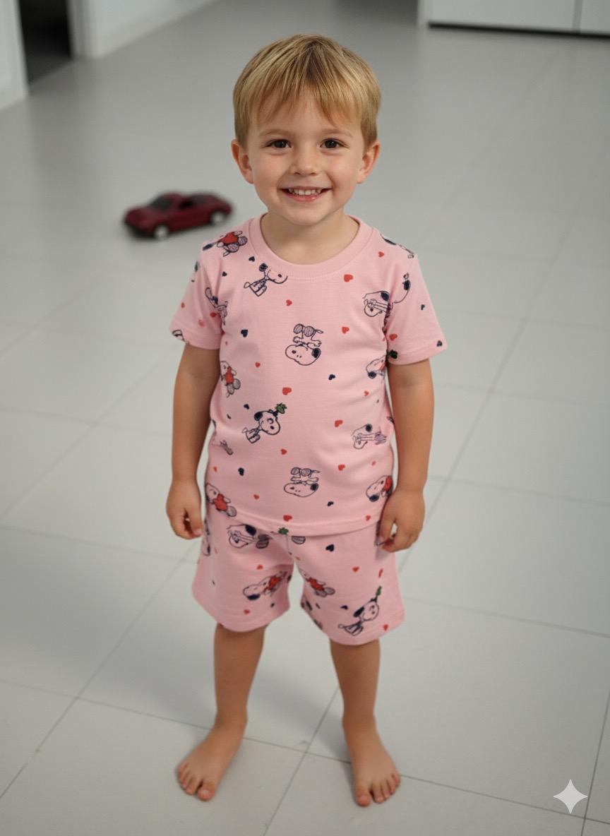 Soft pink cartoon-print tee & shorts set — comfy, cute, and perfect for daily wear.