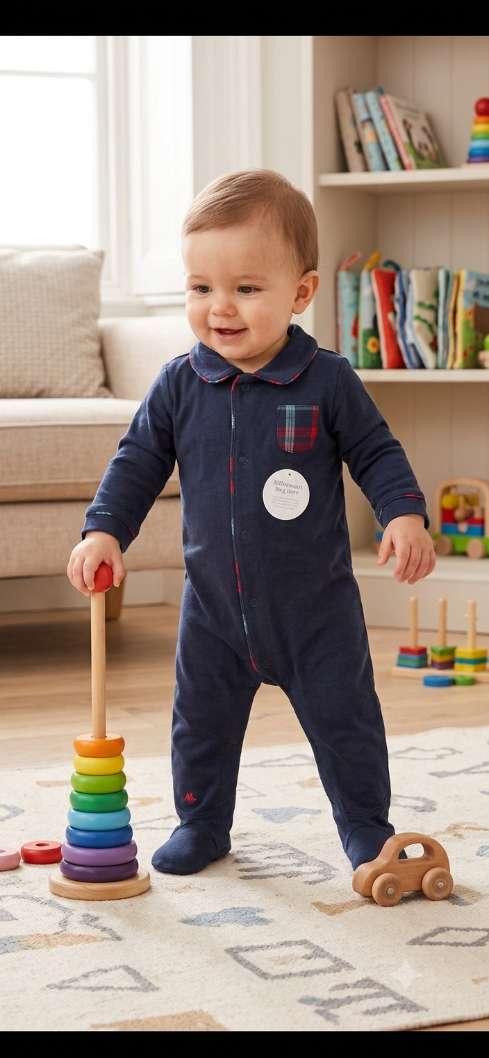 Dark blue checked pocket Baby High quality jumpsuit