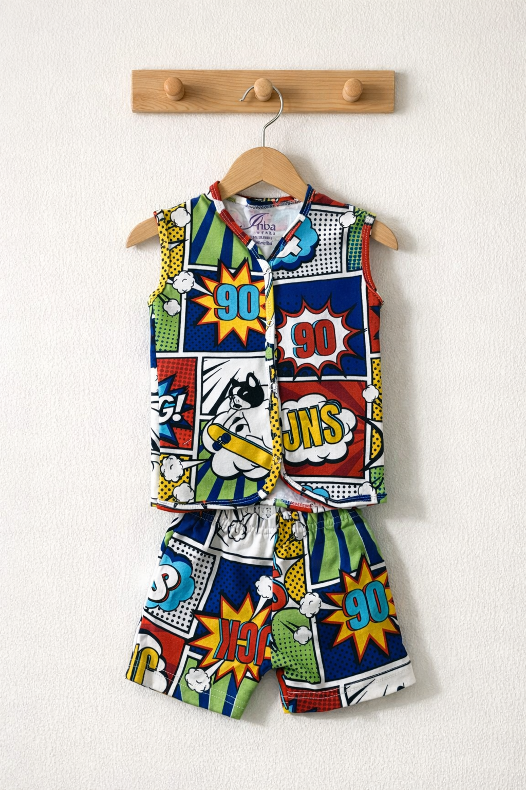 Vibrant comic book-style- Sleeveless Jabla shorts set