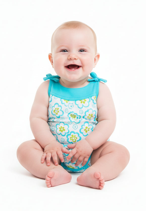 Sky blue with flower designs -Baby Romper