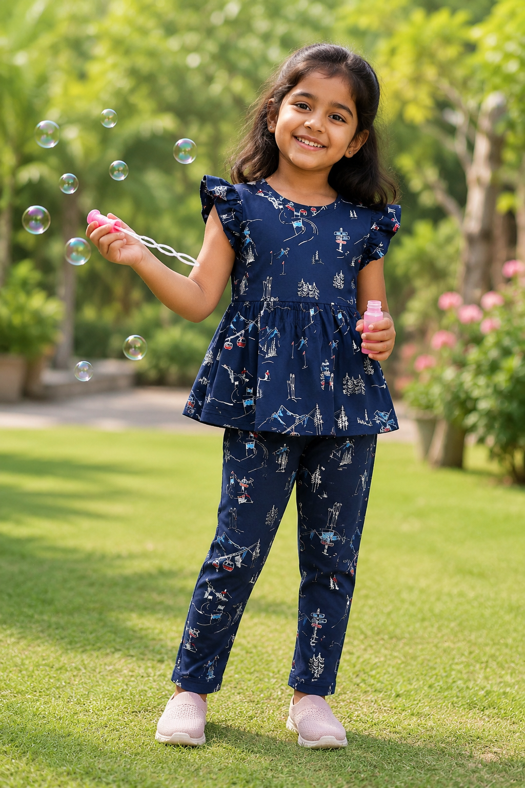 Navy blue ski themed -Peplum Girls set