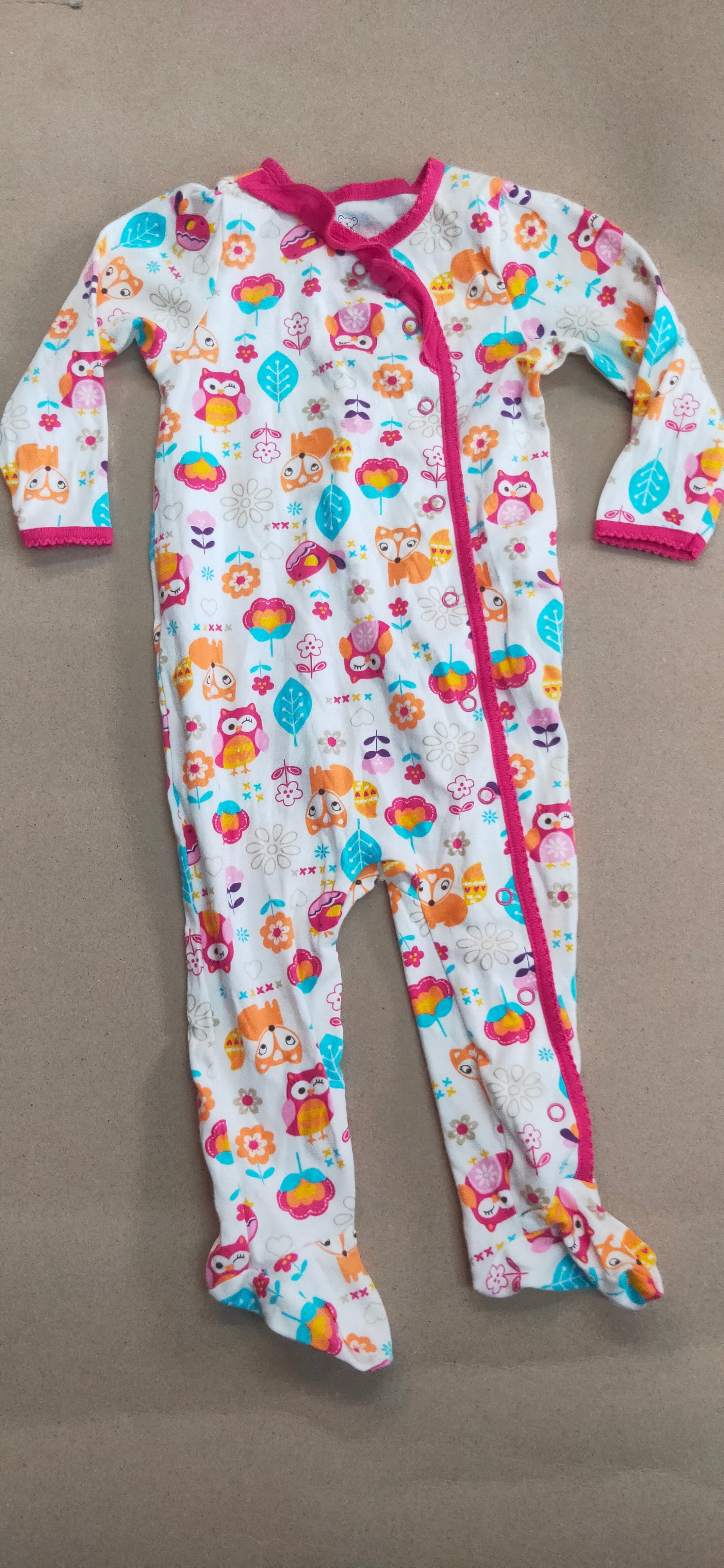 Pink flower and fog 🦉with shoe (snap button)- Baby high quality jumpsuit