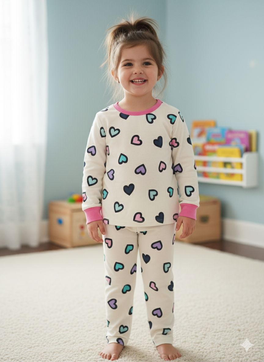 Creamy colorful heart prints in pink, blue, purple, and navy