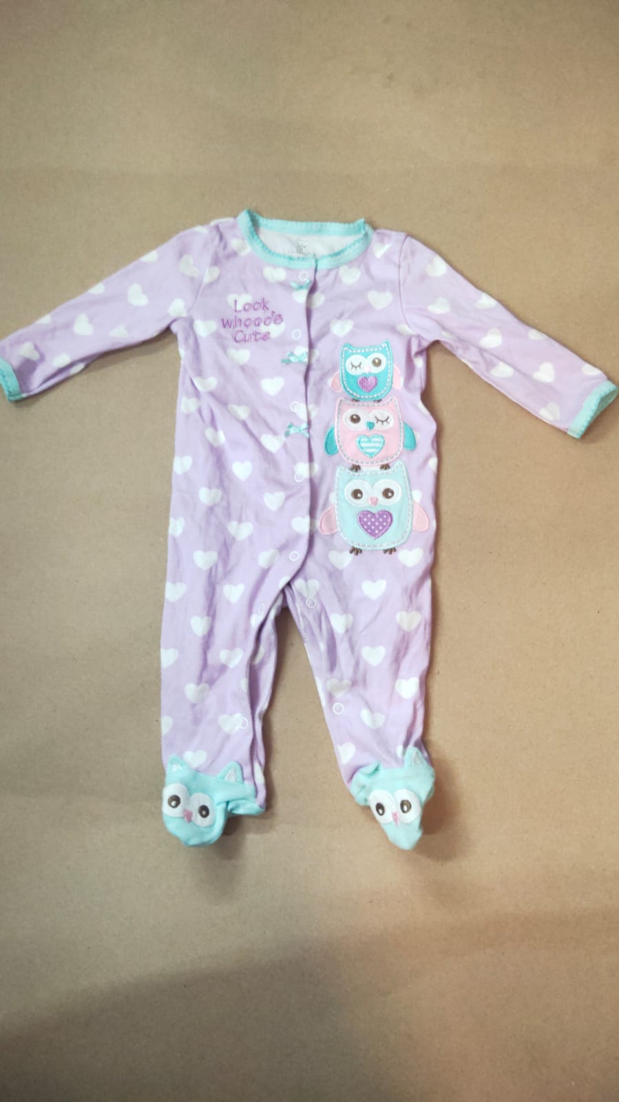 Violet white heart 🤍 🦉 owl with shoes Baby high quality jumpsuit