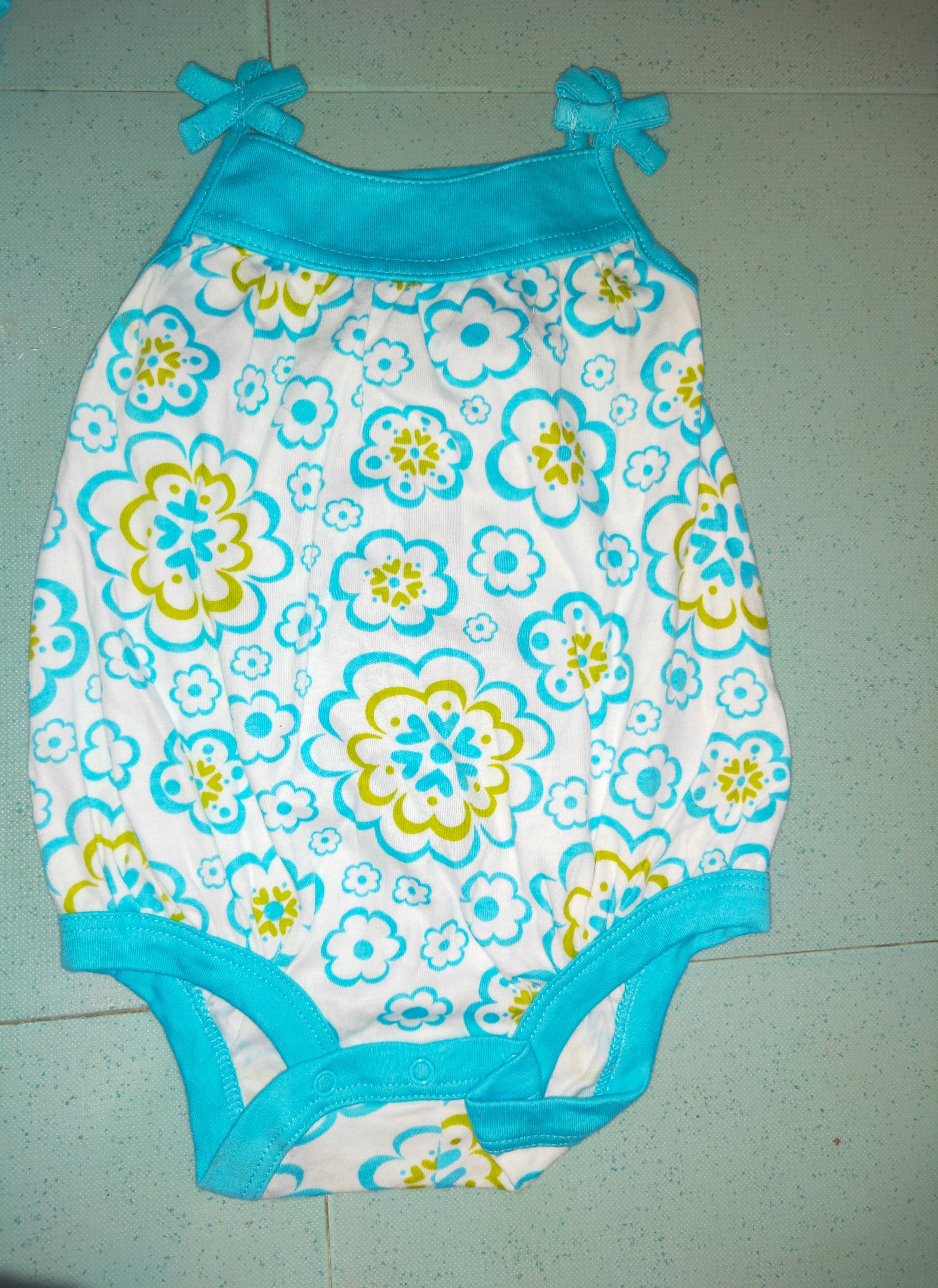 Sky blue with flower designs -Baby Romper