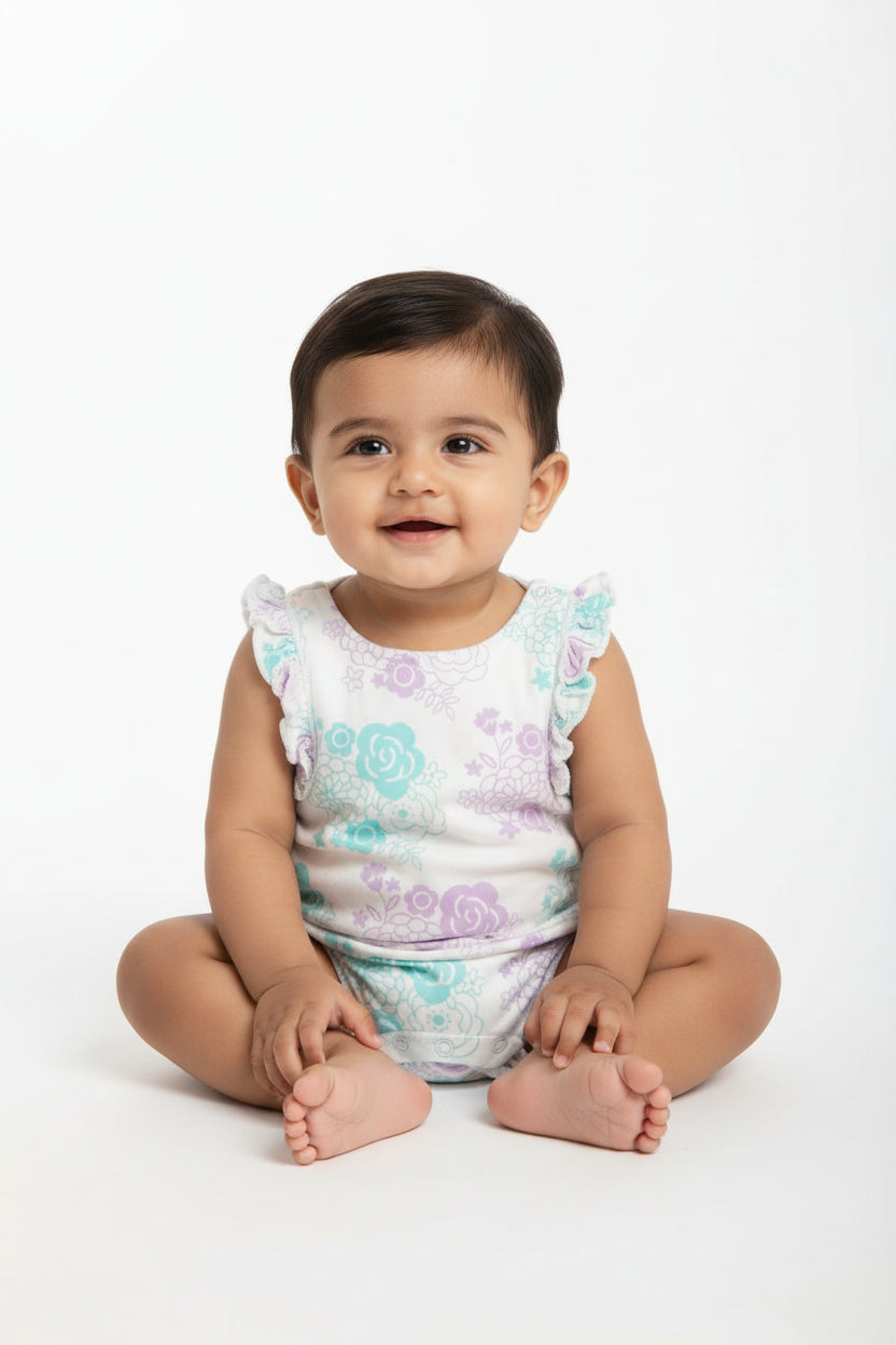 White with flowers - Baby half Jumpsuit