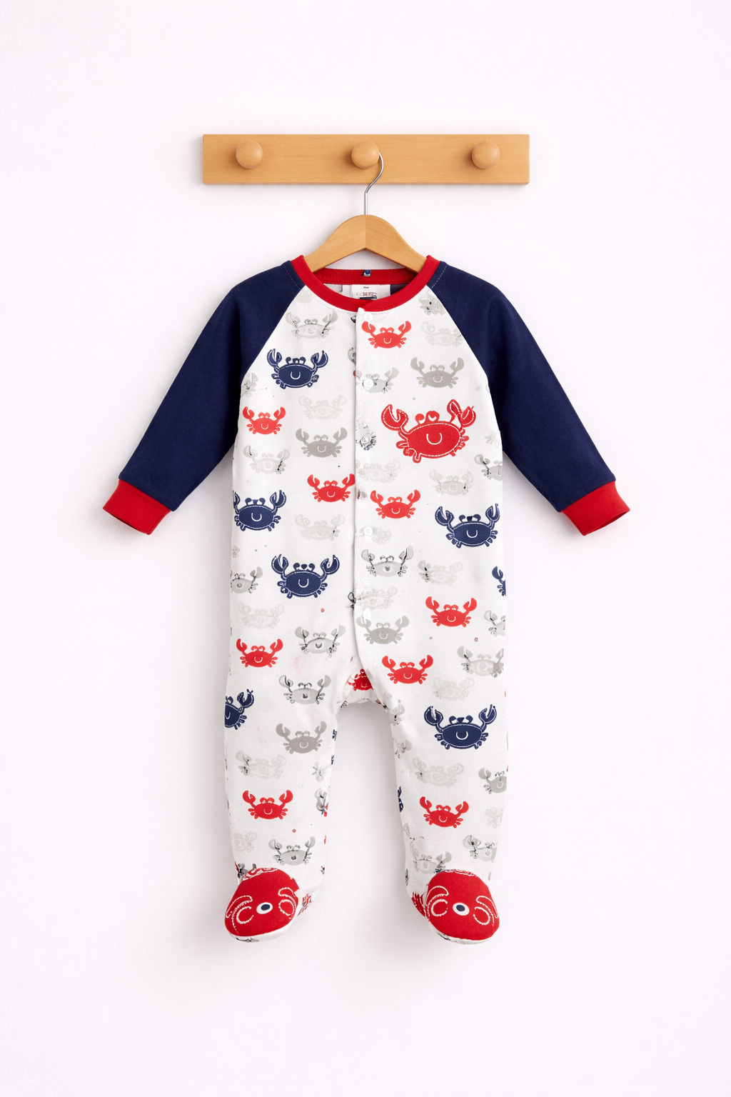 Navy blue, and grey red crab prints🦀 - Baby Jumpsuits